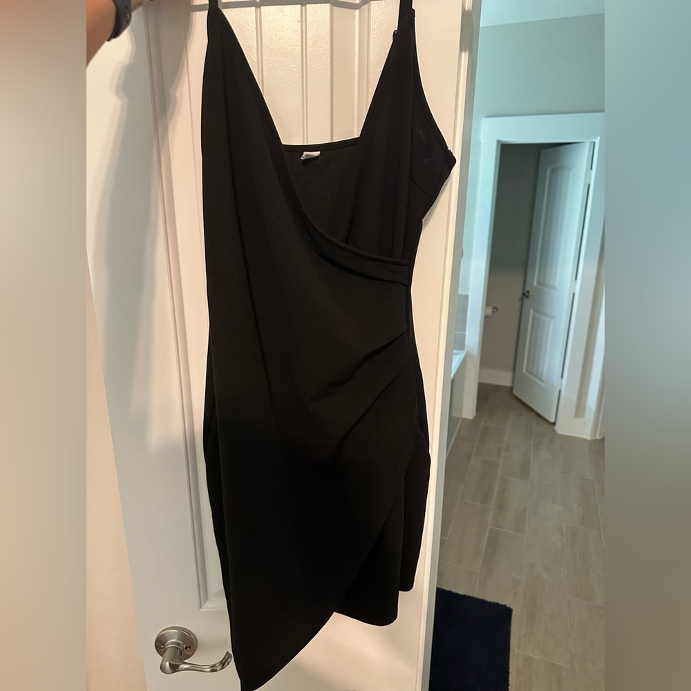 Asymmetrical Black Women's Dress - Picture 3 of 4